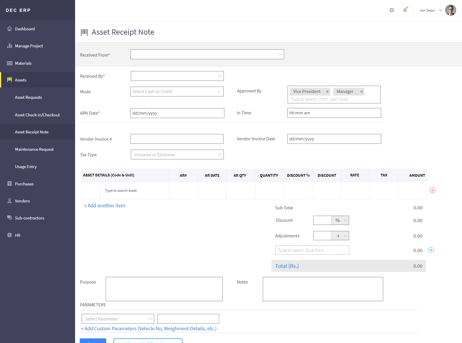 Asset Receipt Note - Margar by Coffee